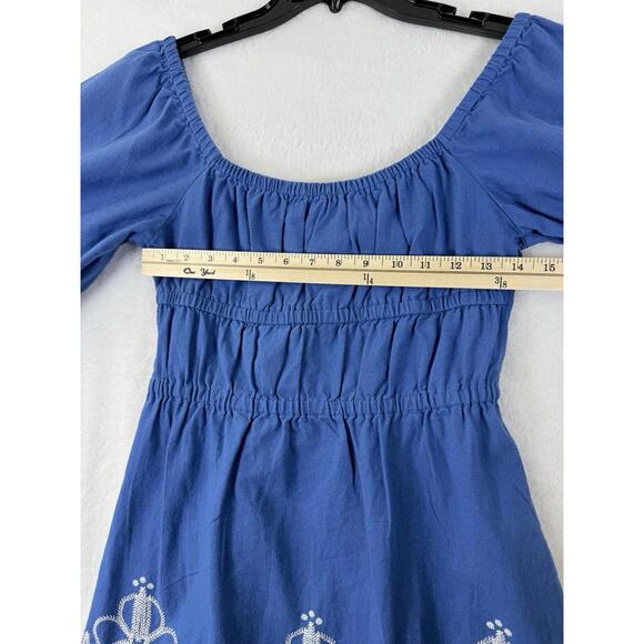 Roxy Under The Palms Mini Dress Medium Womens Blue Embroidered 100% Cotton New - Picture 8 of 10